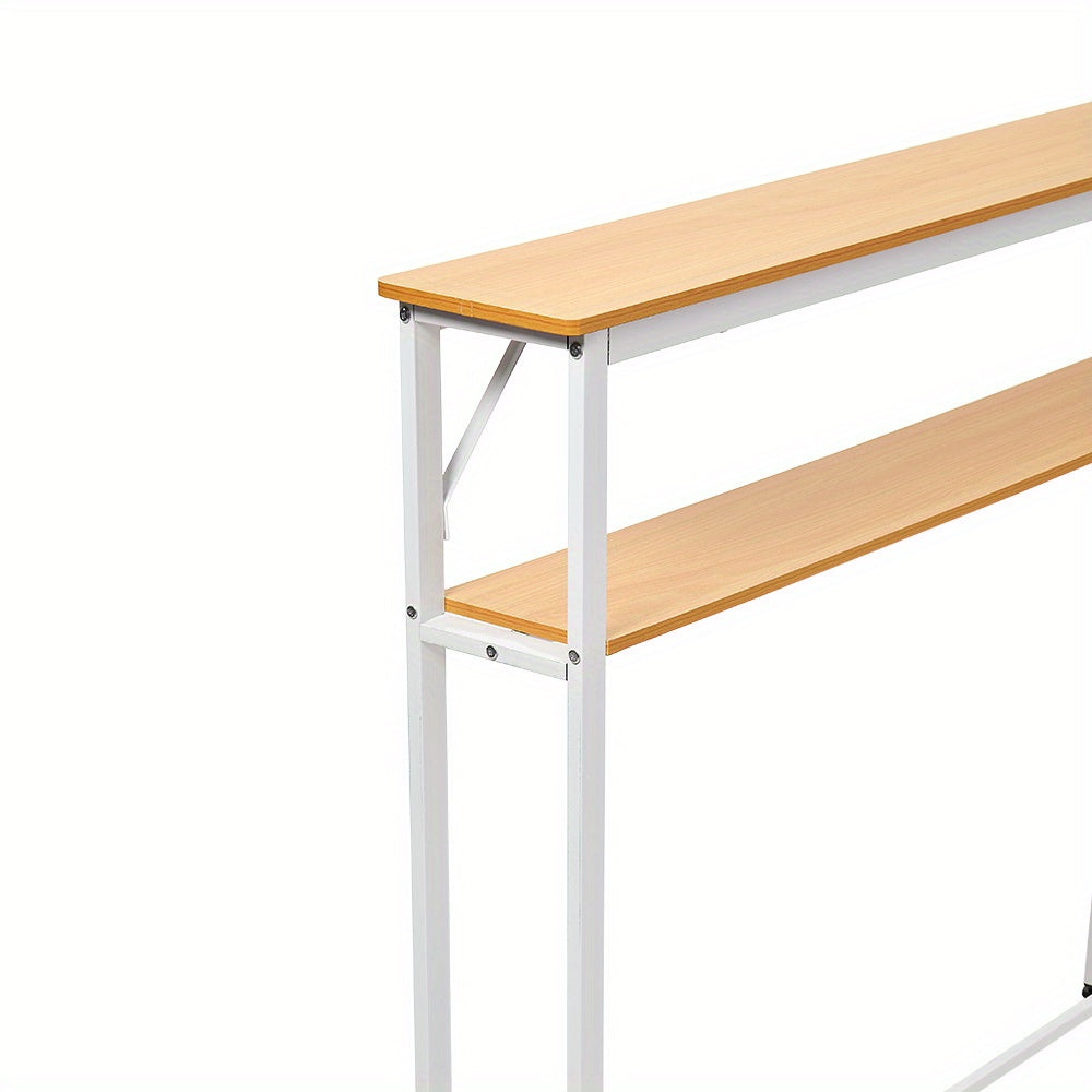 Minimalist Wooden Console Table, Slim Wall Mounted Single Tier Entryway Shelf with Carbon Steel Frame, Space Saving Narrow Hallway Table, Bedroom Living Room Table, Single Tier White Frame Table, 80 x 20cm