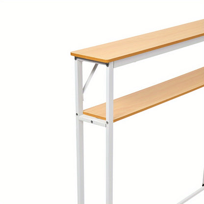 Minimalist Wooden Console Table, Slim Wall Mounted Single Tier Entryway Shelf with Carbon Steel Frame, Space Saving Narrow Hallway Table, Bedroom Living Room Table, Single Tier White Frame Table, 80 x 20cm