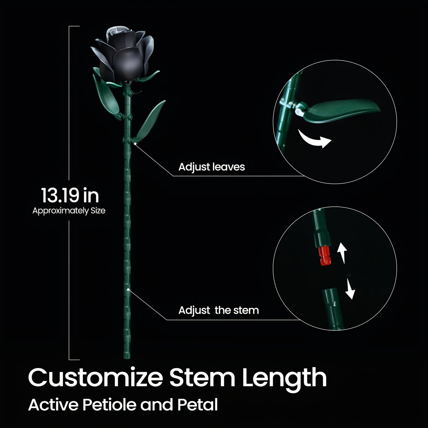 Special Party Gift Gothic Black Rose Simulation Flower Art Ornaments Background Bouquet Building Block Set 3 Rose Building Block Combination Set 152pcs