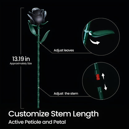 Special Party Gift Gothic Black Rose Simulation Flower Art Ornaments Background Bouquet Building Block Set 3 Rose Building Block Combination Set 152pcs