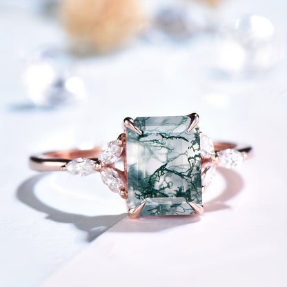 Unique S925 Sterling Silvery Natural Water Agate Ring for Women - Stylish and Elegant Engagement or Wedding Band, 2.8g