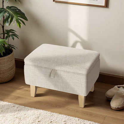 Linen Padded Storage Stool Ottoman Storage Box Footstool Living Room Bedroom Hallway Shoe Stool Footrest
