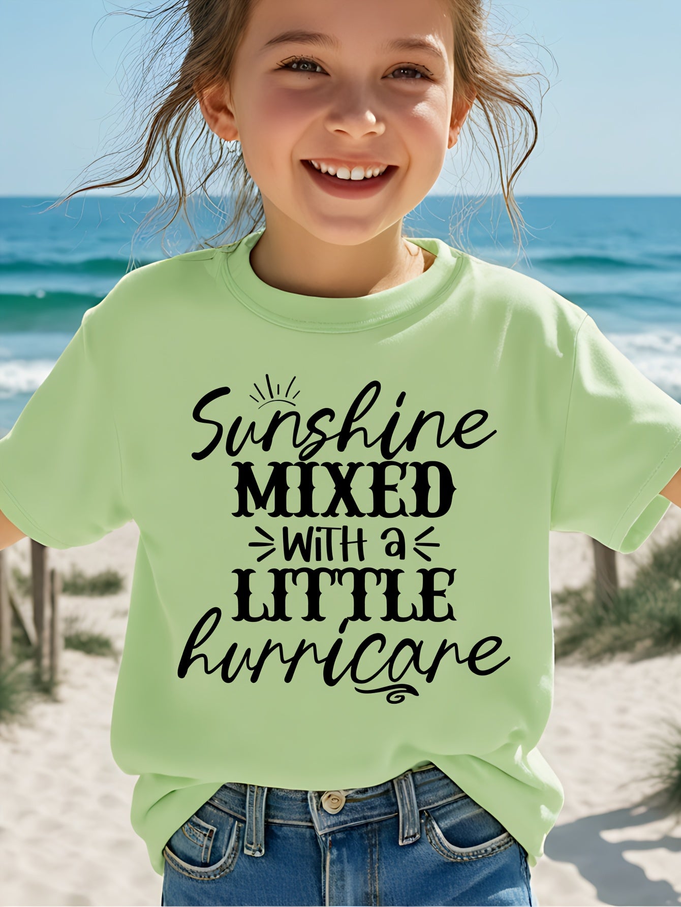 Girl Sunshine MIXED with a LITTLE Hurricane Simple Letter Print Short Sleeve Casual Versatile T-shirt