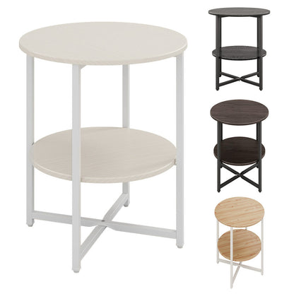 2 Tier Round Side Table - Coffee Table with Storage Rack, Multi-Level Display Stand for Plants/Lamps, Sofa/Bedside Organizer, 15.75*15.75*18.5inch