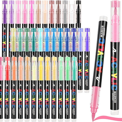 Acrylic Brush Markers Set | 24, 36 & 48 Colours | Fast-Drying Fade-Resistant Paint Pens for Canvas, Rock Painting, Wood & Card Making | Ergonomic Triangular Barrel Art Markers