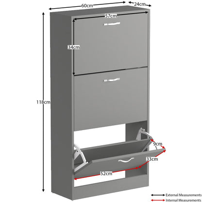 3 Drawer Shoe Cabinet with Stainless Steel Handles – Hallway Shoe Storage Cupboard, Holds 9–12 Pairs, Modern Slim Shoe Rack for Entryway Bedroom