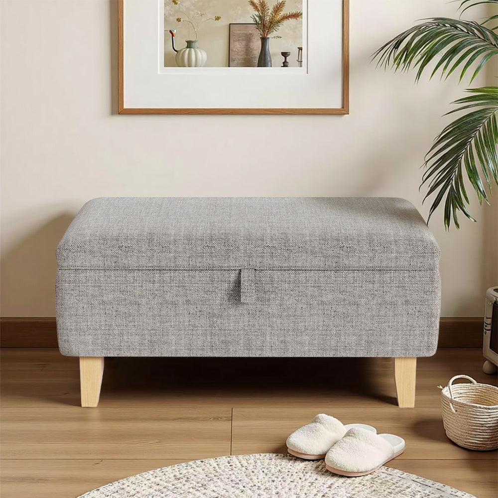Linen Padded Storage Stool Ottoman Storage Box Footstool Living Room Bedroom Hallway Shoe Stool Footrest