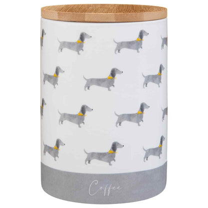 Set of 3 Ceramic Tea, Coffee & Sugar Canisters – Sausage Dog Design Storage Jars with Lids, Kitchen Pots