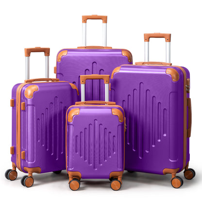 4/5pcs Hard Shell Luggage Set, Expandable & Lightweight Hardside Suitcase With 360° Spinner Wheels (12, 16, 20, 24, 28 Inch) - Stylish White Paired With Brown Luggage