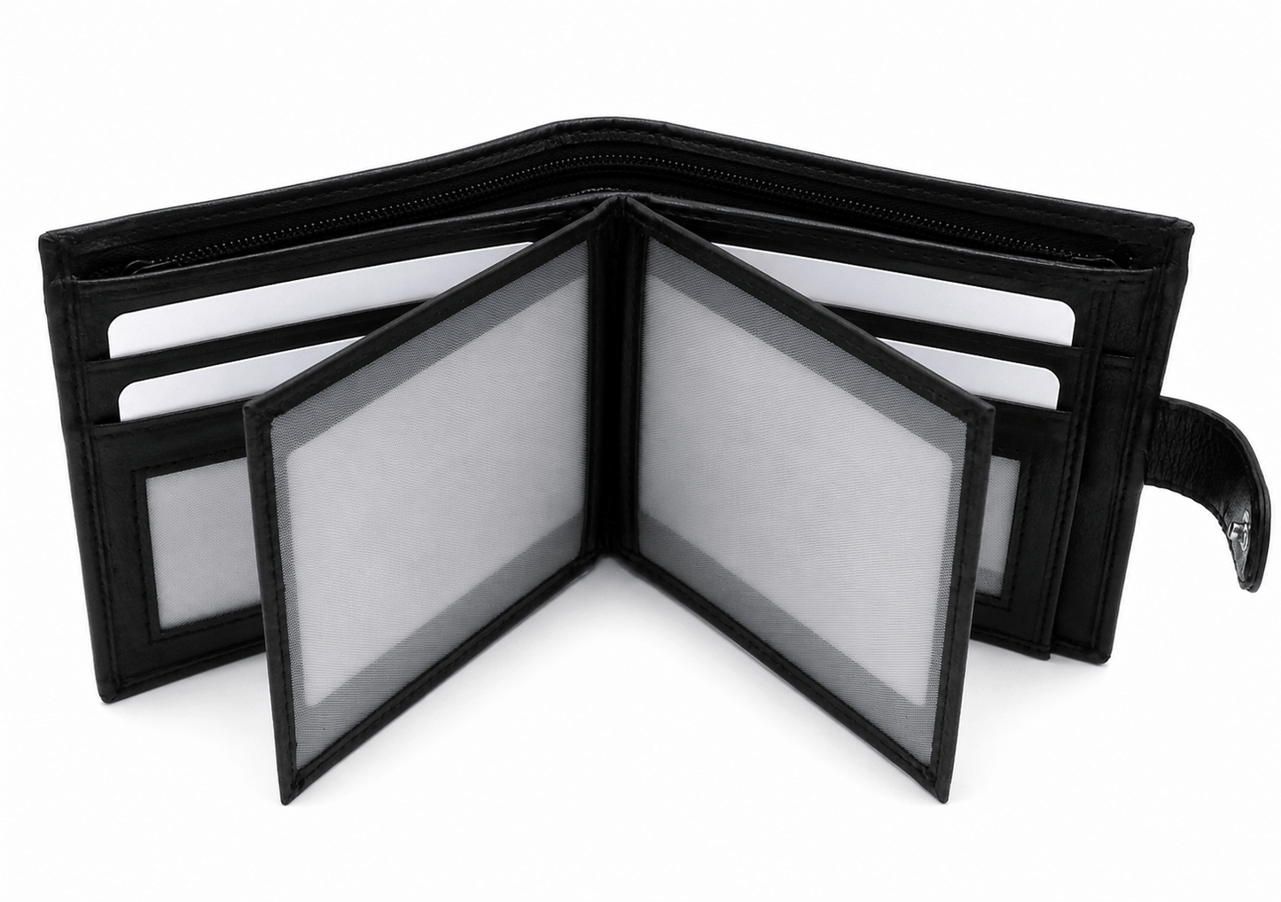 Mens Genuine Leather Wallet Black RFID Blocking Soft Tri Fold Card Slots Id Window and Coin Pocket