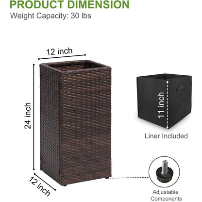 Taylor & Brown 2 Pack Tall Rattan Wicker Planters with Removable Liner, Large Indoor Outdoor Plant Pots 61cm x 30.5cm