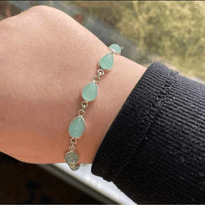 925 Sterling Silver Natural Gemstone Adjustable Bracelet ~ Teardrop Link Bracelet ~ Simple Elegant Jewelry