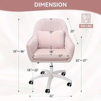 Velvet Swivel Desk Chair with Pillow & Height Adjustment – 360° Rotatable Home Office & Vanity Chair, Memory Foam Seat, Up to 150kg, for Study Room & Bedroom