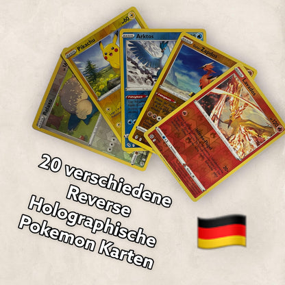 Original 20 Pokemon Cards Reverse Holo Glitter, English Rare Pokémon Cards Holographic Reverse Various Cards from Current Sets + Heartforcards® Shipping Protection