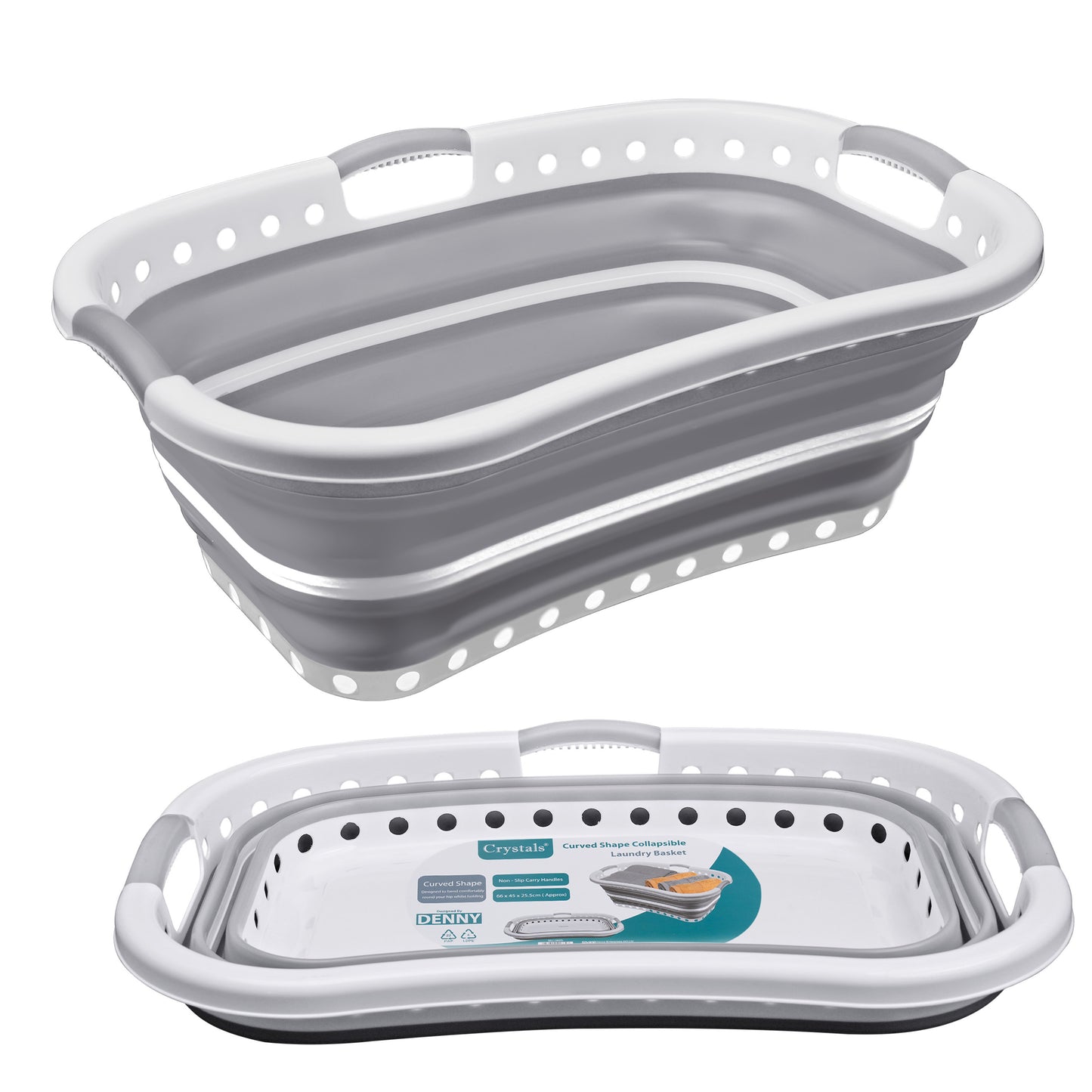 Large 37L Foldable Laundry Basket – Collapsible Clothes Hamper with Non-Slip Handles, Curved Space-Saving Design, Durable Plastic Laundry Storage for Home & Bathroom