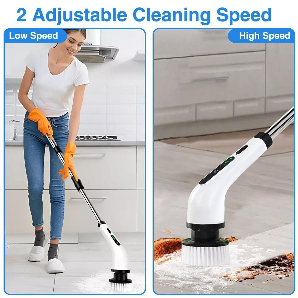 Cordless Electric Spin Scrubber 9-in-1 with Adjustable Long Handle & 9 Brush Heads – Rechargeable Power Cleaning Brush for Bathroom, Kitchen, Floor & Car | 3000mAh Full-Copper Motor, 2 Speeds, Extends to 54"