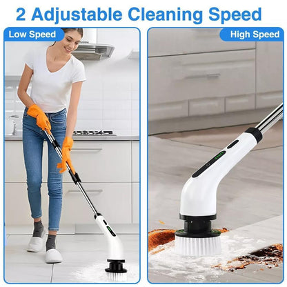 Cordless Electric Spin Scrubber 9-in-1 with Adjustable Long Handle & 9 Brush Heads – Rechargeable Power Cleaning Brush for Bathroom, Kitchen, Floor & Car | 3000mAh Full-Copper Motor, 2 Speeds, Extends to 54"