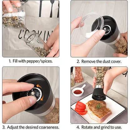 Premium 6 Pack Salt and Pepper Grinder Set Glass Body Condiment Mills with Adjustable Coarseness for Himalayan Pink Salt Peppercorns 200ml Capacity