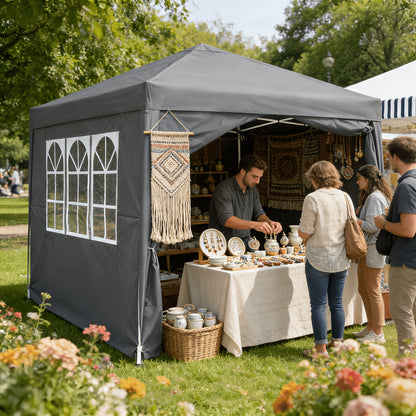 Folding Garden Gazebo 2. 5x2. 5m/3x3m with Side Panels & Carry Bag, Outdoor Tent with UV Protection for Picnic, Party & Garden, Anthracite/Grey/Green/White