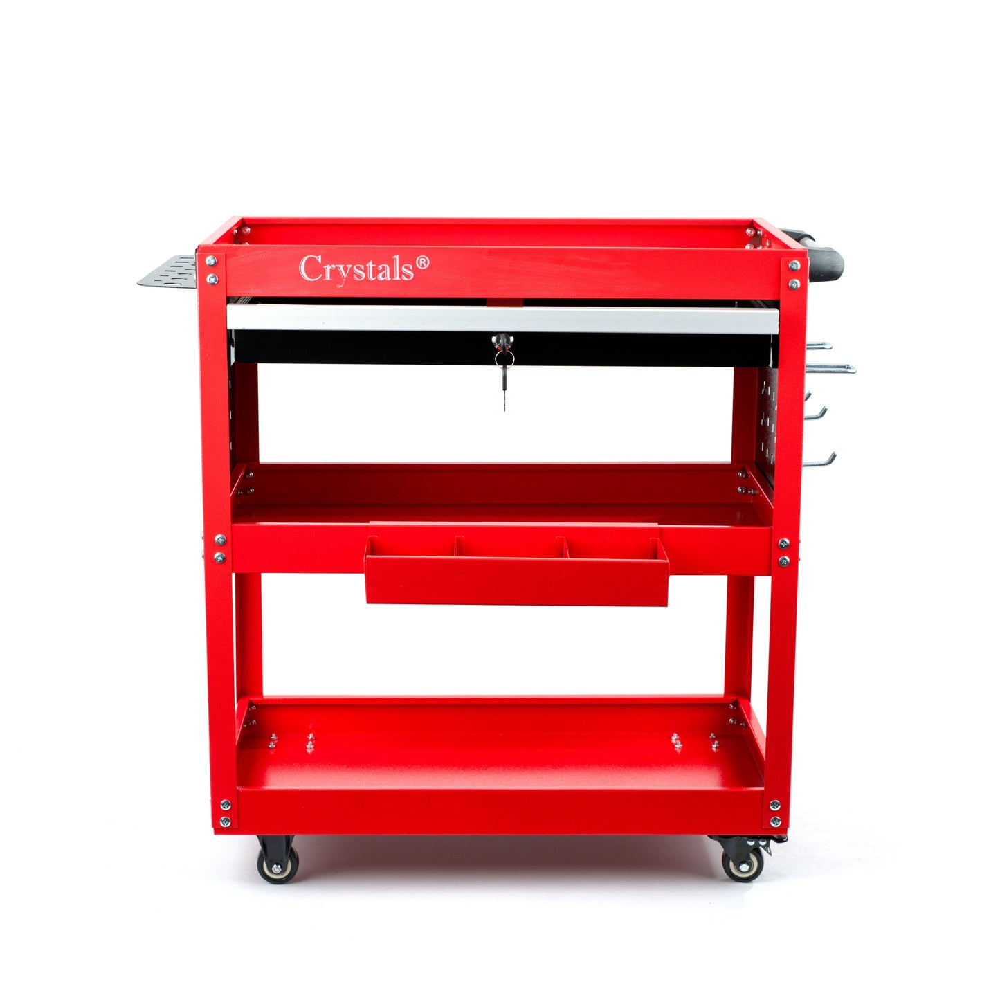 3-Tier Heavy Duty Tool Trolley Cart on Wheels – Workshop & Garage Service Cart with Drawer – Tool Storage Organiser with Lockable Wheels - Garage Tool Service Cart with Handle - Workshop DIY