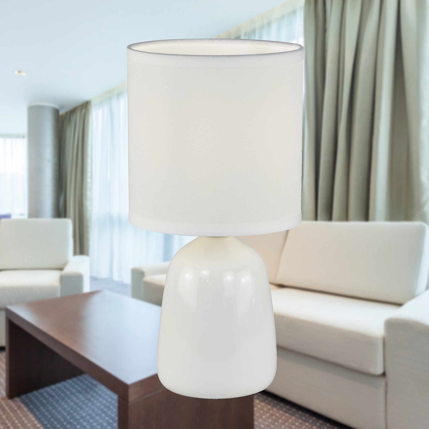 Cleo - Set of 2 White Ceramic 26cm Lamps With Shades
