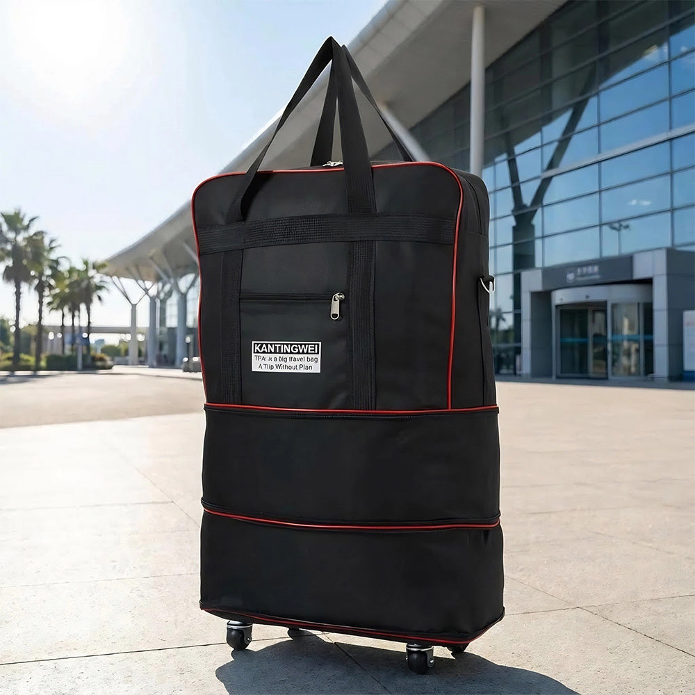 Large Capacity Foldable Travel Bag with Wheels, Oxford Rolling Luggage with Lock, Backpack Travel Duffle, Lightweight Suitcase, Versatile Travel Tote for Airport, Train Travel, Outdoor Trips, Travel Storage Bag, Clothing Protection Bag 1PC