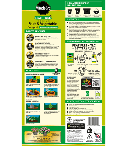 Miracle Gro Performance Organics Fruit and Veg Compost 40L Natural Nutrient Rich Compost for Fruit and Vegetable Gardens