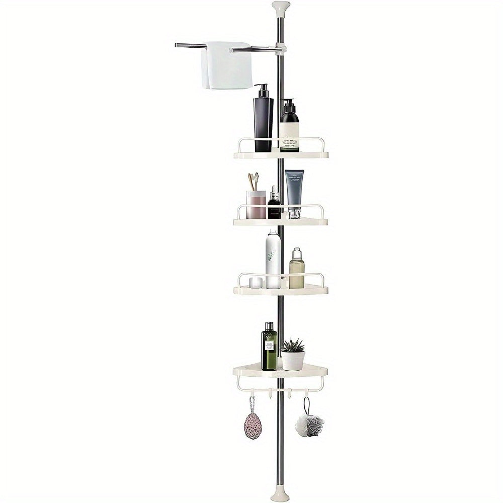 4 Tier AdjustableFloating Shelves Bathroom Organiser Corner Rack Shower Shelf Caddy Holder Bathroom Shelves Shower Corner Shelf Adjustable Shower Caddies Bathroom Organiser 120cm - 320cm