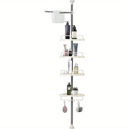 4 Tier AdjustableFloating Shelves Bathroom Organiser Corner Rack Shower Shelf Caddy Holder Bathroom Shelves Shower Corner Shelf Adjustable Shower Caddies Bathroom Organiser 120cm - 320cm
