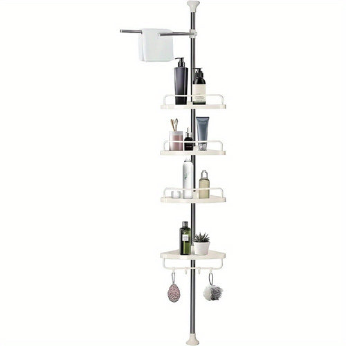 4 Tier AdjustableFloating Shelves Bathroom Organiser Corner Rack Shower Shelf Caddy Holder Bathroom Shelves Shower Corner Shelf Adjustable Shower Caddies Bathroom Organiser 120cm - 320cm