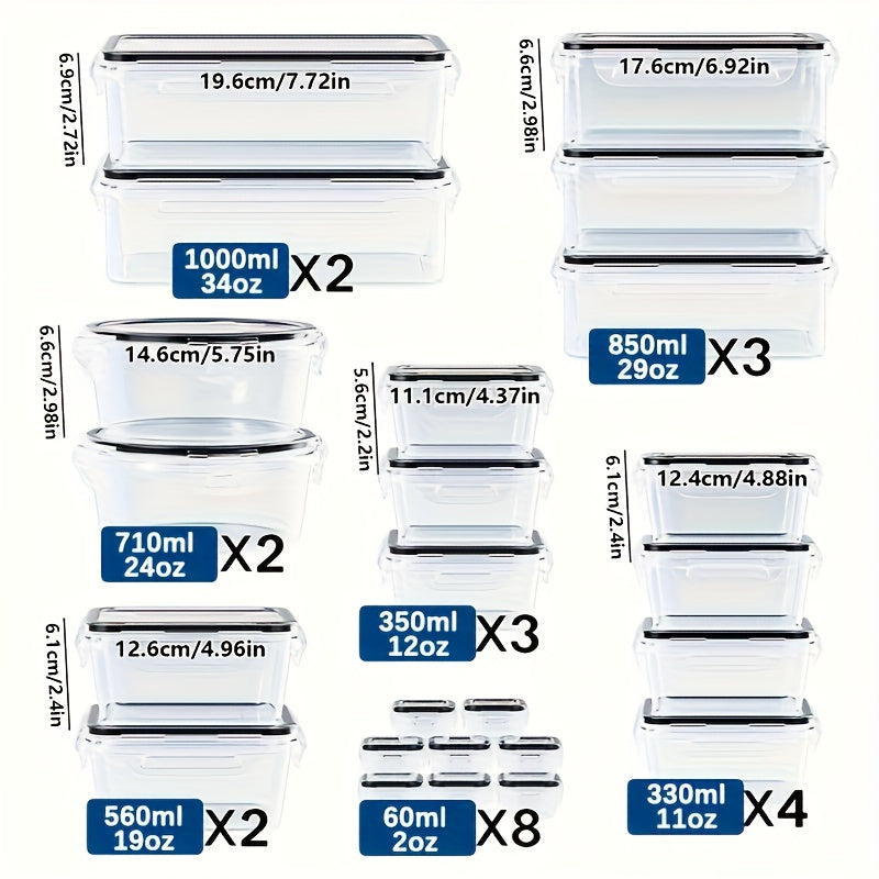 50pcs Food Storage Container Set - Kitchen Storage Containers with Easy-To-Secure Lids (24 Lids And 24 Containers And Stickers And Pen) - Sealed Plastic Containers for Kitchen Organizing, Travel, Outdoor Picnics, Includes Labels And Markings