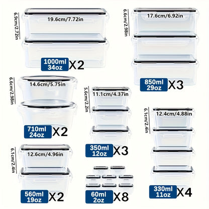 50pcs Food Storage Container Set - Kitchen Storage Containers with Easy-To-Secure Lids (24 Lids And 24 Containers And Stickers And Pen) - Sealed Plastic Containers for Kitchen Organizing, Travel, Outdoor Picnics, Includes Labels And Markings