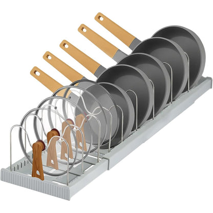 Expandable Pan Lid Organiser Rack 7/10 Adjustable Dividers, Anti-slip Pantry Cupboard Organiser Kitchen Drawer Bakeware Plate Holders for Pots, Pans, Chopping Board, Saucepan, Baking Trays