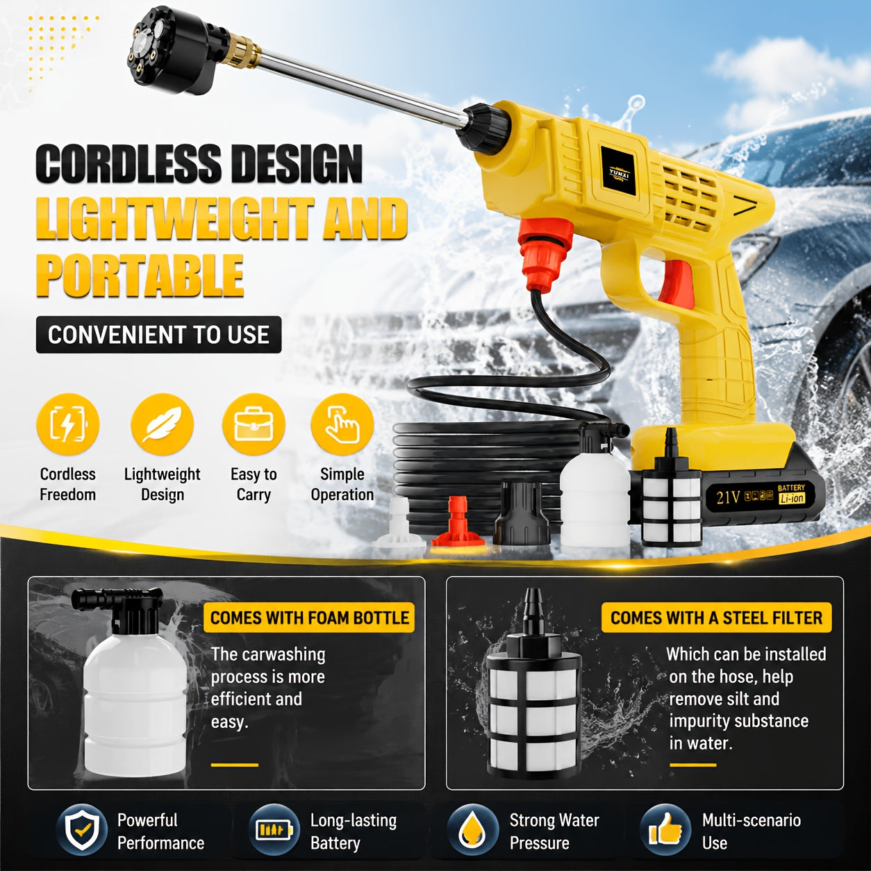 High Pressure Water Gun, Powerful Cleaning Tool for And Gardens, Portable Wireless Electric Cleaning Tool, Ergonomic Design, Durable Plastic, Portable High-Pressure Cleaning Machine for Car/ Fence/ Floor Cleaning And Watering, Is a Great Gift
