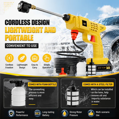 High Pressure Water Gun, Powerful Cleaning Tool for And Gardens, Portable Wireless Electric Cleaning Tool, Ergonomic Design, Durable Plastic, Portable High-Pressure Cleaning Machine for Car/ Fence/ Floor Cleaning And Watering, Is a Great Gift