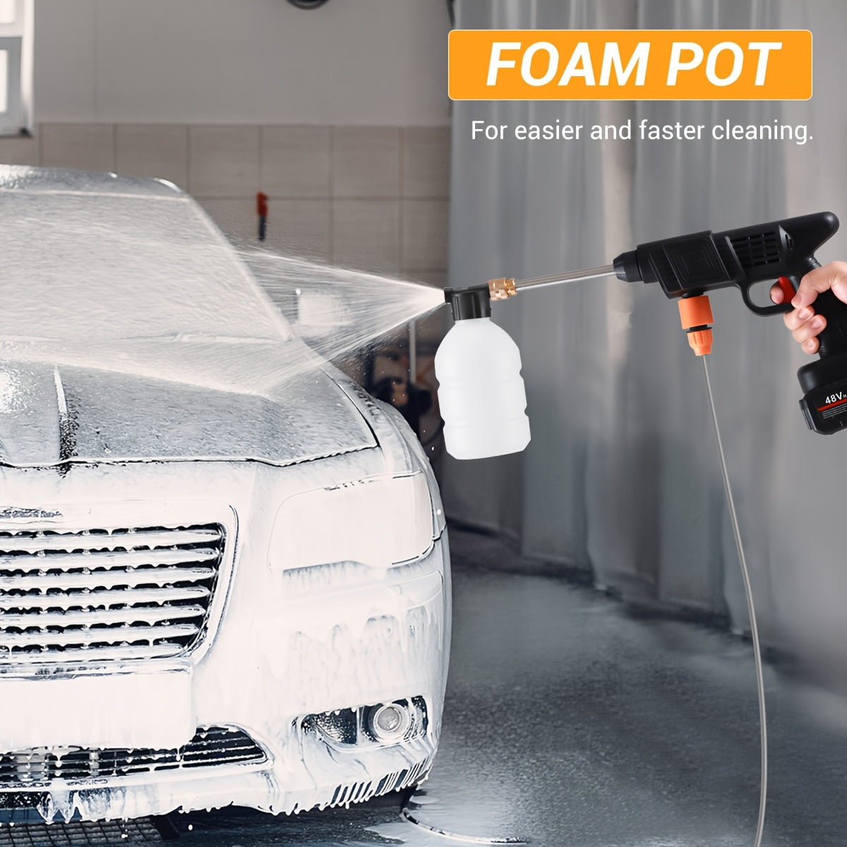 Wireless High-pressure Cleaning Machine, Equipped with 6-in-1 Nozzle And 2X Rechargeable Battery, Household Vehicle Cleaning Water Gun Tool, Suitable for Cleaning Yards, Gardens And Green Plants, Portable Car Washing Tool