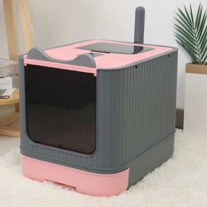 Enclosed Cat Litter Box with UV Sterilisation & Deodoriser | Large Hooded Cat Toilet with Drawer Tray & Scoop | Anti-Splash Odour Control Litter Tray | 44.5x36.5x34.5cm | Grey