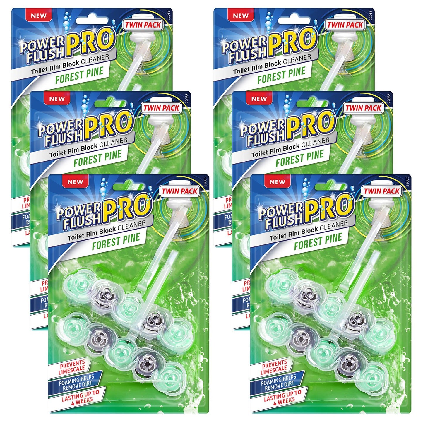 6 Pack Power Toilet Rim Block Cleaner (Twin Pack), Clear Water Toilet Rim Block with Anti-Limescale, Cleaning Foam, Dirt Protection and Extra Freshness