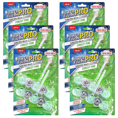 6 Pack Power Toilet Rim Block Cleaner (Twin Pack), Clear Water Toilet Rim Block with Anti-Limescale, Cleaning Foam, Dirt Protection and Extra Freshness