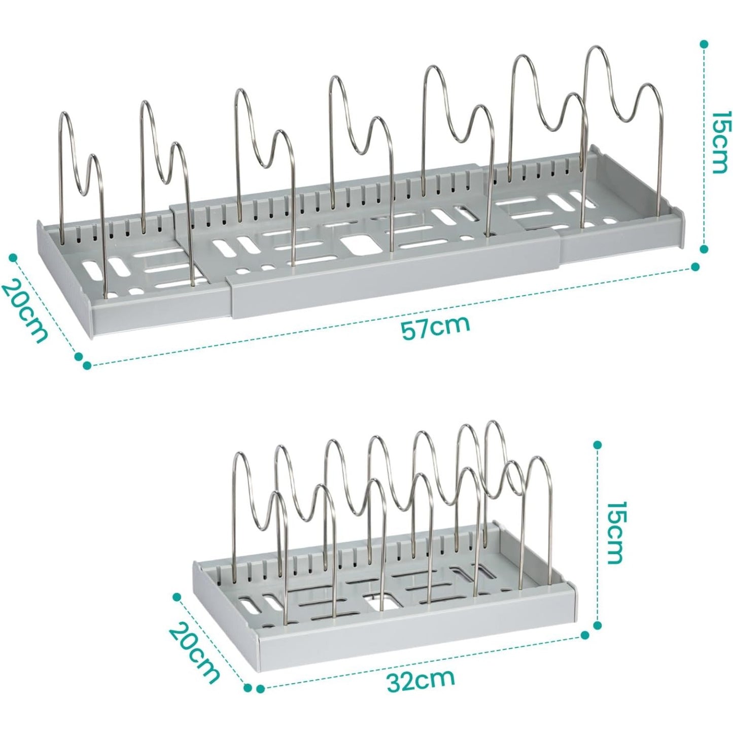Expandable Pan Lid Organiser Rack 7/10 Adjustable Dividers, Anti-slip Pantry Cupboard Organiser Kitchen Drawer Bakeware Plate Holders for Pots, Pans, Chopping Board, Saucepan, Baking Trays