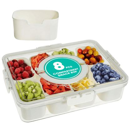 8-Compartment Food Containers with Handle & Lid – Snack Box with Compartments for Parties, Reusable Snack Containers, Divided Serving Tray with Lid