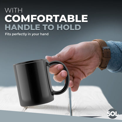 SOL 12-Pack Black Mugs Set, 11oz | Stoneware Ceramic Coffee & Tea Mugs | Durable Plain Black Cups for Home, Office, Café & Restaurant | Stackable Everyday Drinkware | Dishwasher & Microwave Safe Hot Beverage Mug Set