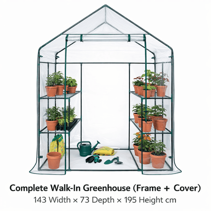 Parkland 143 x 73 x 195Cm Size - 3 Tier Complete Walk In Greenhouse Cold Frame with Weatherproof Clear PVC Cover, 4 Shelves, Roll-Up Zipped Door - Premium Quality Growhouse For Garden, Plants and Outdoor