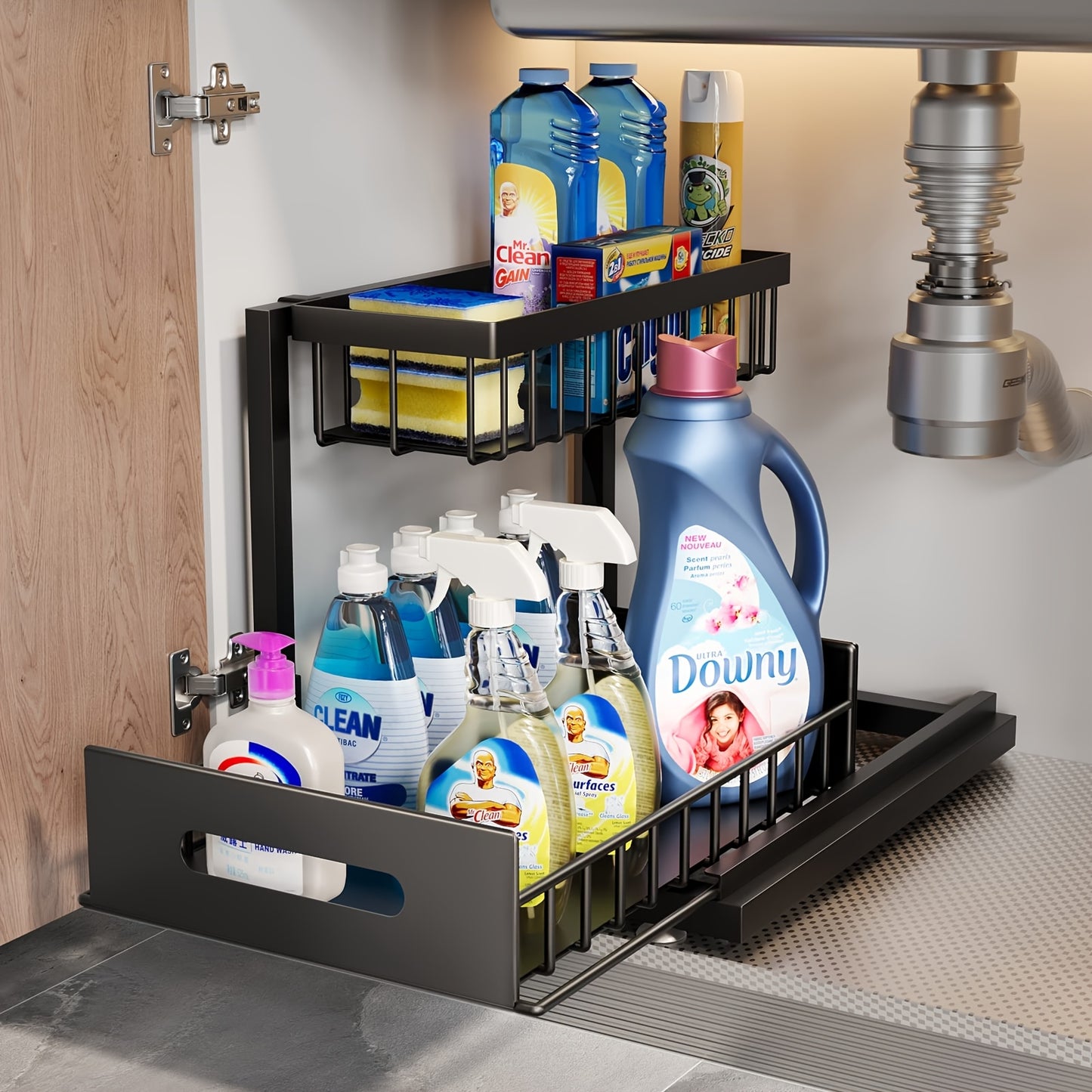2-Pack Golden Metal Kitchen Sink Organizer Basket, Double-Layer Pull-Out Storage Basket, Multi-Functional Storage Rack, Kitchen, Sink, Bathroom, Office Multi-Functional Storage Basket