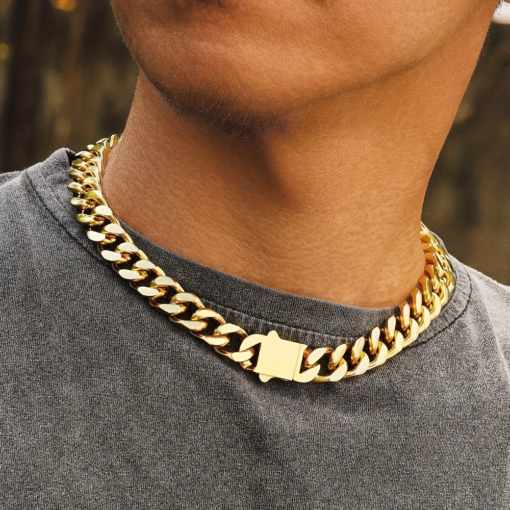 Gold-Tone Four-Sided Cuban Chain Necklace