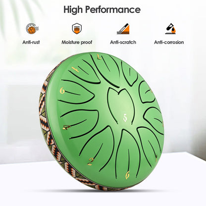 Steel Tongue Drum, 6 Inch 11 Tone Hand Pan Drum, Beginner Percussion Instrument with Carry Bag, Fingerpick, and Mallets for Meditation Yoga Sound Healing