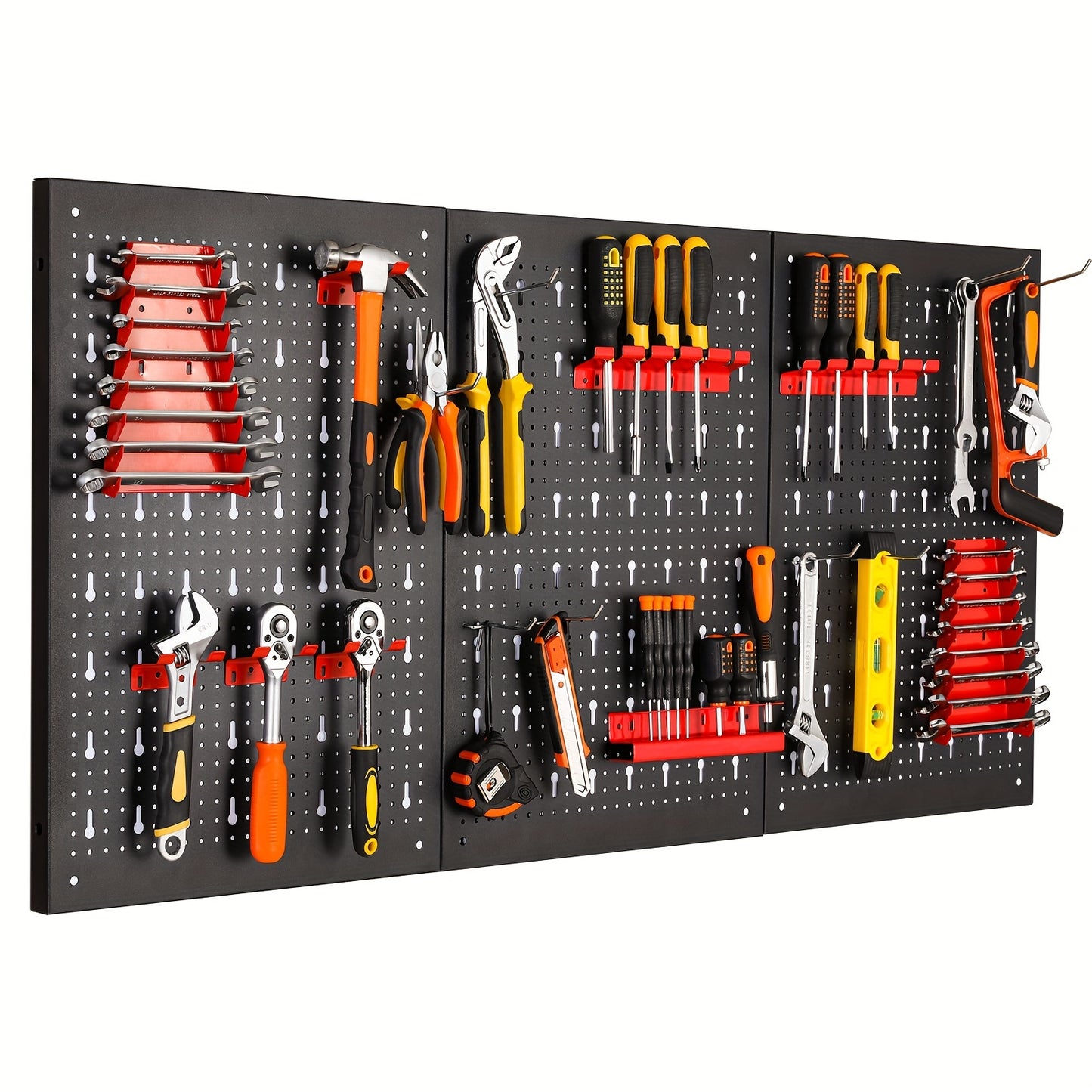 Metal Tool Rack, Three-piece Hole Rack, Expandable Workshop Rack, with 17 Hooks and Brackets, Workshop Tool Rack, 117 x 55 x 2cm, Blue