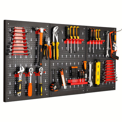 Metal Tool Rack, Three-piece Hole Rack, Expandable Workshop Rack, with 17 Hooks and Brackets, Workshop Tool Rack, 117 x 55 x 2cm, Blue