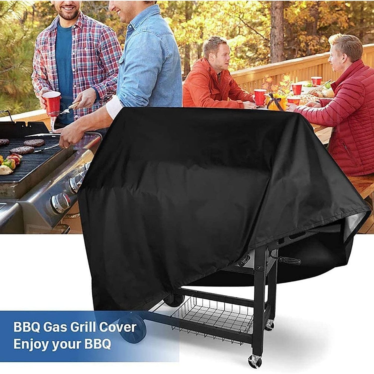 BBQ Grill Cover, Heavy Duty 600D Oxford Fabric, Waterproof and Dustproof Outdoor Grill Protector, AntiUV Weather Resistant BBQ Cover, Durable and Tear Resistant Barbecue Cover, Fits Most Grills Up to 155x61x97cm, All Season Grill Cover for Gas Grills, Cha