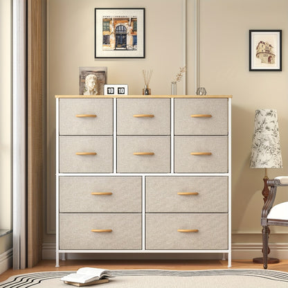 10-Drawer Dresser with Metal Frame & Fabric Drawers – MDF Top, Adjustable Legs & Anti-Tip Safety for Bedroom, Closet, Living Room & Office